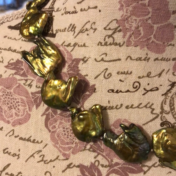 Choker green coin baroque pearls - Picture 4 of 4